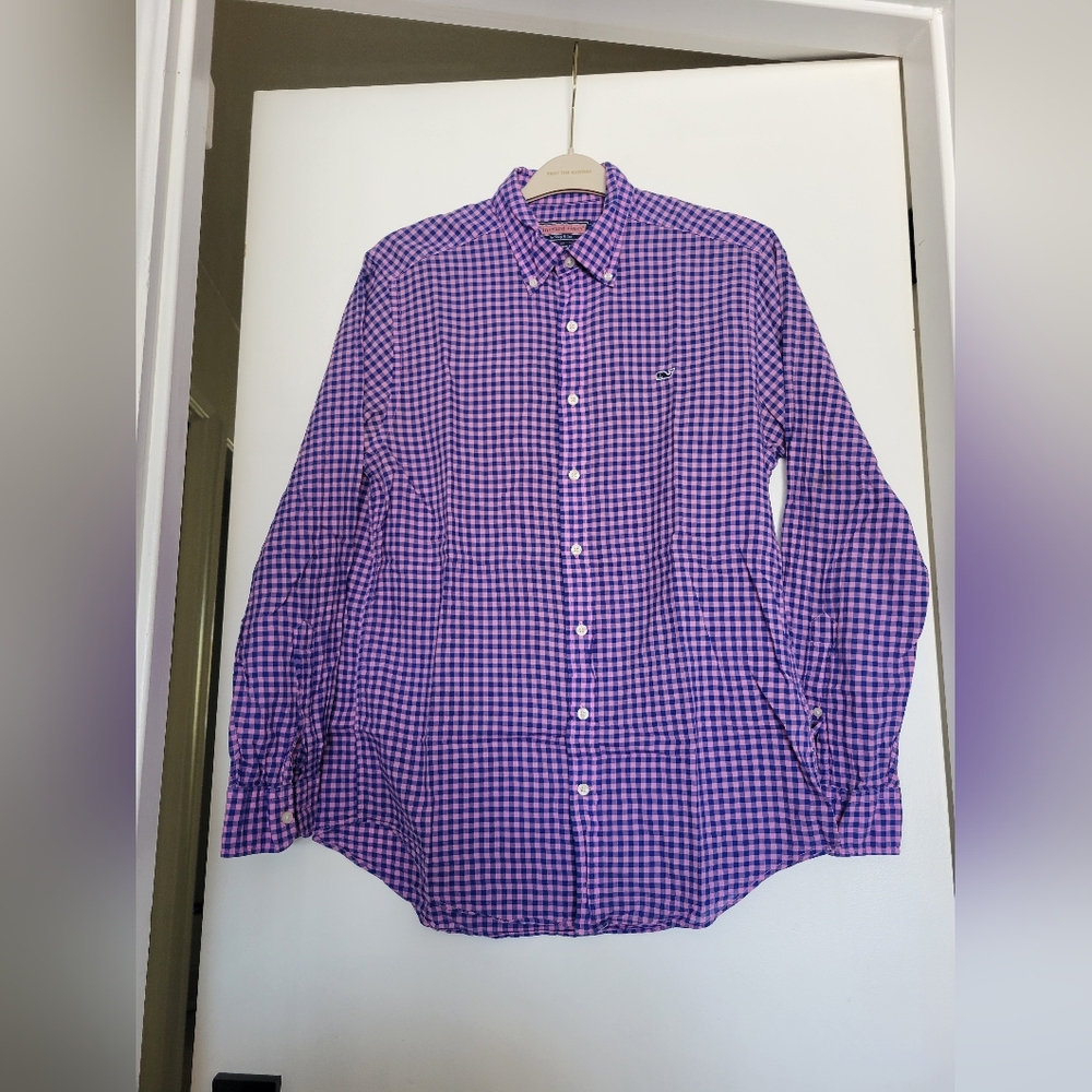 Vineyard Vines‎ Slim Fit Whale Shirt Men 100% Cotton Purple Checkered Size M